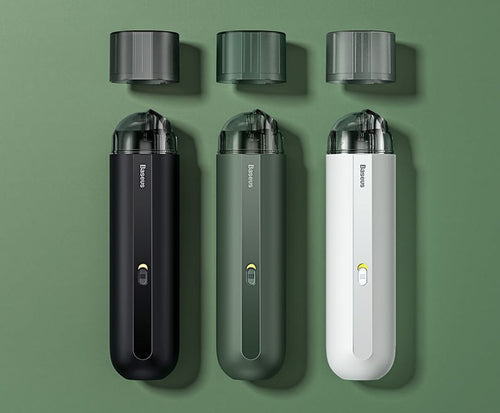 Aspiradora portátil inalámbrica Baseus de 5000 Pa con batería de 6000 mAh, filtro HEPA lavable y función 2 en 1 de aspiración y soplado, diseño compacto para coche, hogar u oficina.