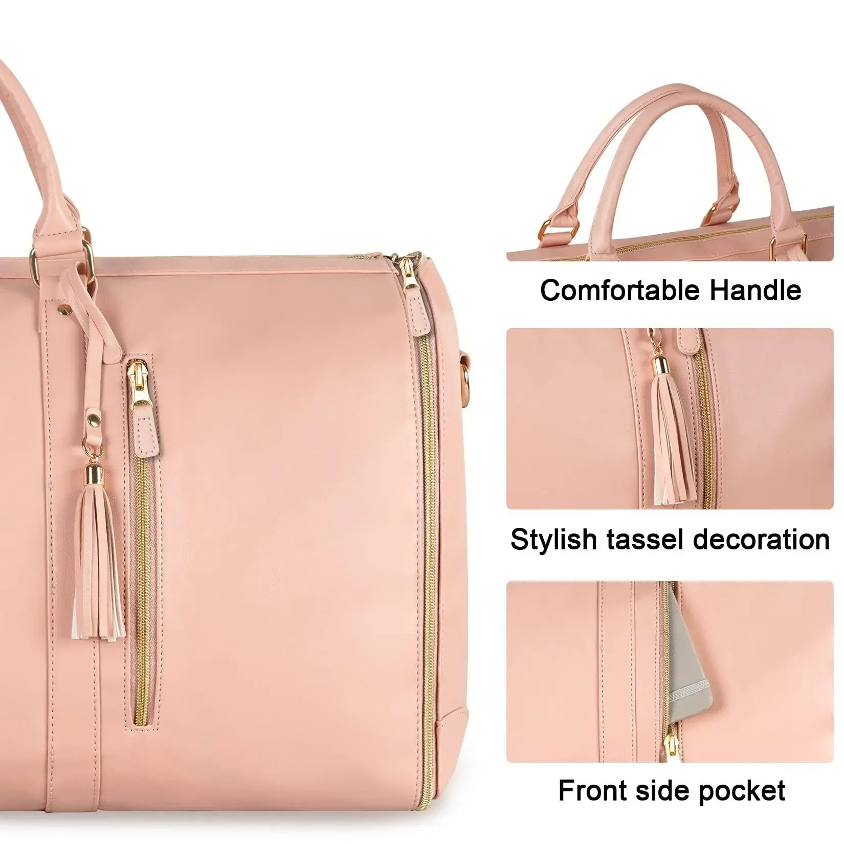 Bolsa de viaje femenina grande de cuero PU plegable con gran capacidad para uso diario y viajes