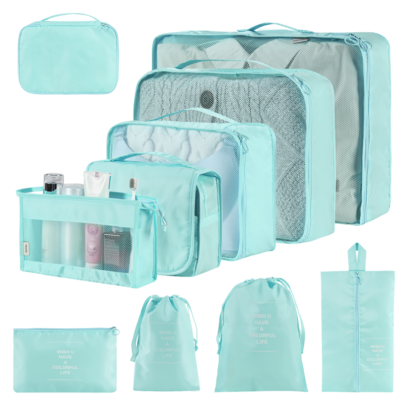 Bolsas organizadoras de poliéster en diseño moderno y colores sólidos para almacenar ropa y objetos del hogar.