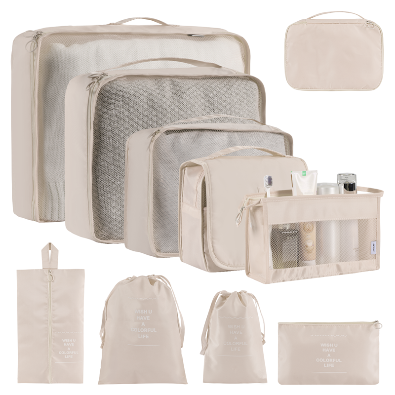 Bolsas organizadoras de poliéster en diseño moderno y colores sólidos para almacenar ropa y objetos del hogar.