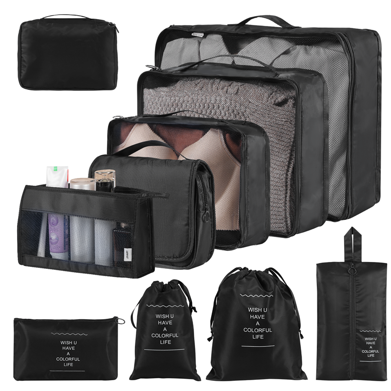 Bolsas organizadoras de poliéster en diseño moderno y colores sólidos para almacenar ropa y objetos del hogar.