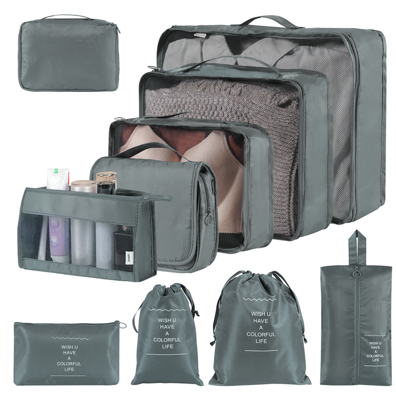Bolsas organizadoras de poliéster en diseño moderno y colores sólidos para almacenar ropa y objetos del hogar.