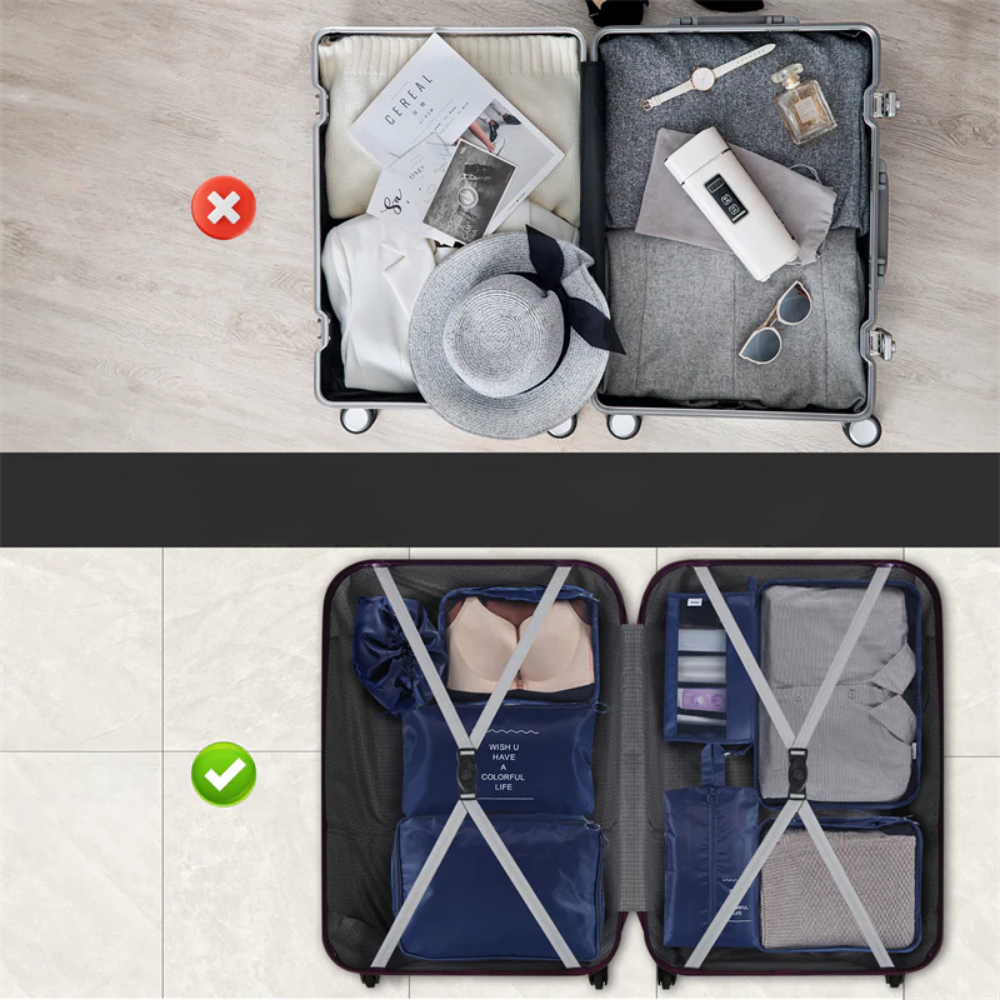 Bolsas organizadoras de poliéster en diseño moderno y colores sólidos para almacenar ropa y objetos del hogar.