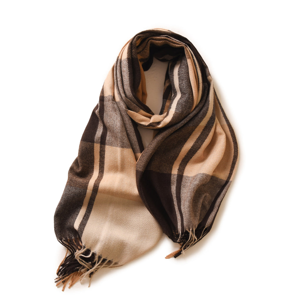 Bufanda de invierno para mujer de imitación cashmere con textura gruesa, diseño largo con flecos y tejido suave para mantener el calor.