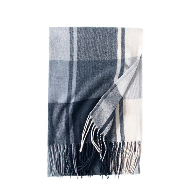 Bufanda de invierno para mujer de imitación cashmere con textura gruesa, diseño largo con flecos y tejido suave para mantener el calor.