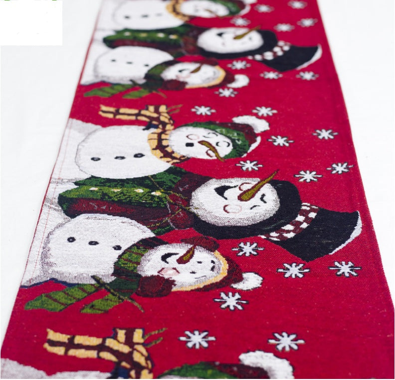 Camino de mesa navideño de lino y algodón de 35×180 cm con estampado de reno y muñeco de nieve para decoración de comedor