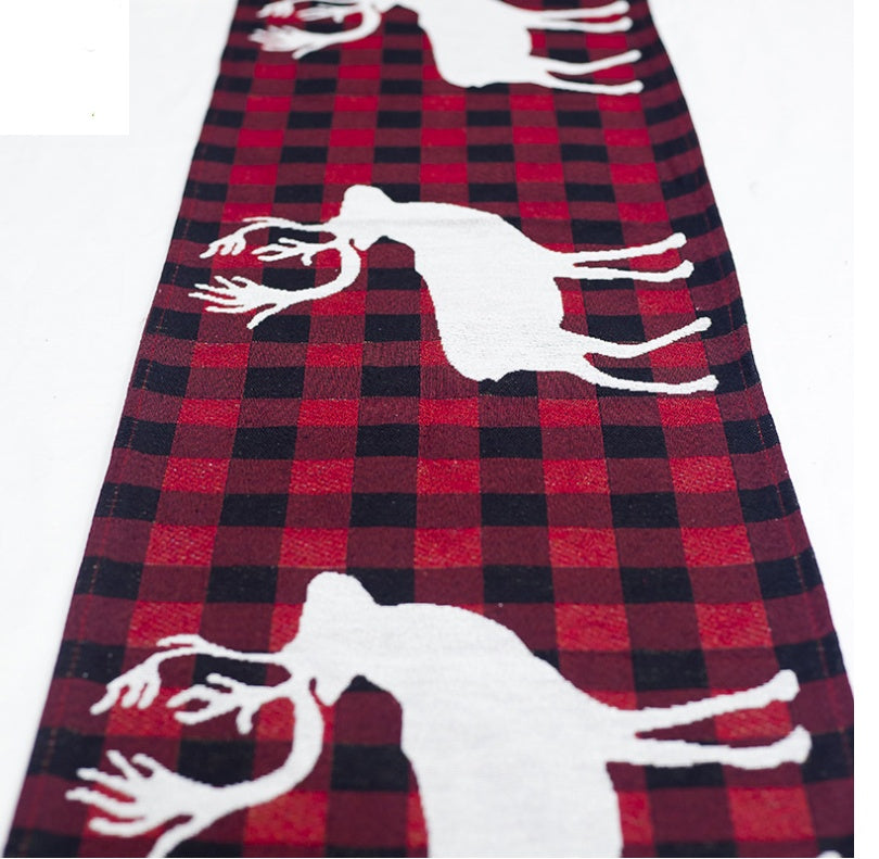 Camino de mesa navideño de lino y algodón de 35×180 cm con estampado de reno y muñeco de nieve para decoración de comedor