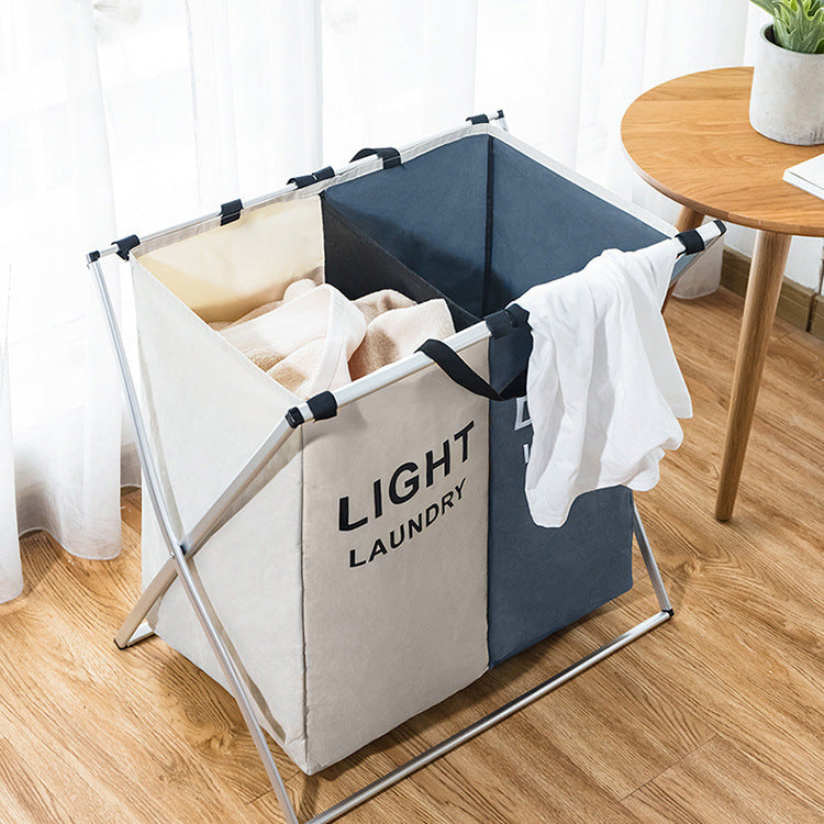 Cesto de ropa sucia plegable de gran capacidad en tela Oxford y estructura de aluminio, con opciones de uno, dos o tres compartimentos para clasificación y uso doméstico.
