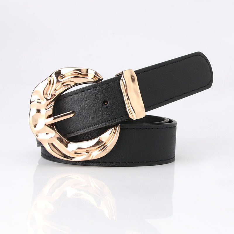 Cinturón unisex de PU con hebilla clásica de pasador, diseño minimalista y acabado moderno disponible en varios colores.