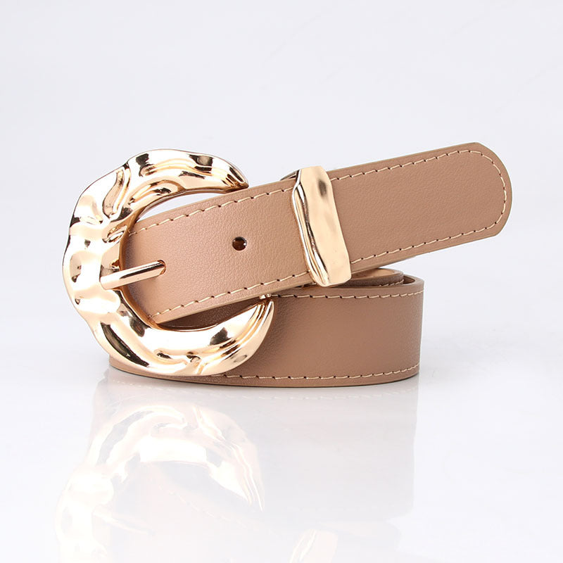 Cinturón unisex de PU con hebilla clásica de pasador, diseño minimalista y acabado moderno disponible en varios colores.