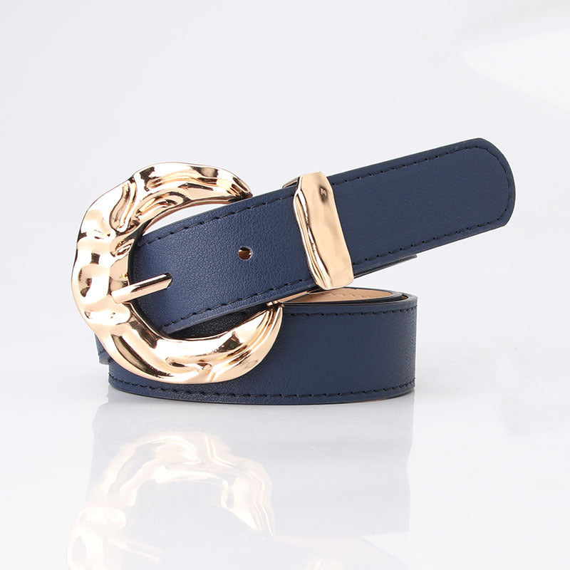 Cinturón unisex de PU con hebilla clásica de pasador, diseño minimalista y acabado moderno disponible en varios colores.