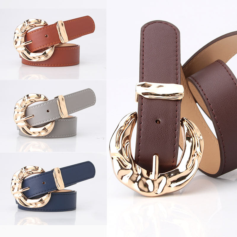 Cinturón unisex de PU con hebilla clásica de pasador, diseño minimalista y acabado moderno disponible en varios colores.