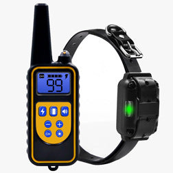 Collar de adiestramiento para perros con control remoto, modos de sonido, vibración y estímulo estático, impermeable IP67 y alcance de 800 metros.