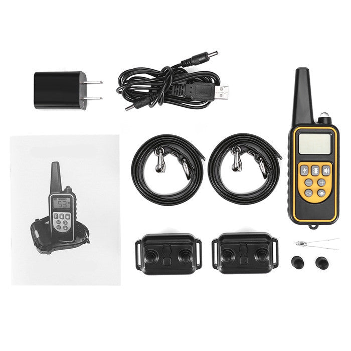 Collar de adiestramiento para perros con control remoto, modos de sonido, vibración y estímulo estático, impermeable IP67 y alcance de 800 metros.