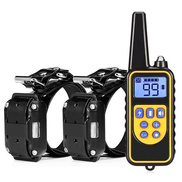 Collar de adiestramiento para perros con control remoto, modos de sonido, vibración y estímulo estático, impermeable IP67 y alcance de 800 metros.