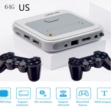 Consola arcade inalámbrica retro con emulador multiconsola, más de 50.000 juegos preinstalados, salida HDMI 4K Full HD, conectividad WiFi/red y dos mandos inalámbricos 2.4G.