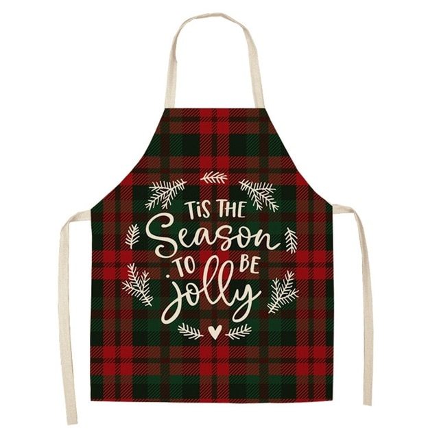 Delantal navideño de lino y algodón con diseño festivo creativo para cocina y eventos familiares