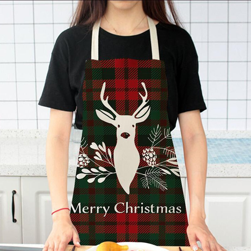 Delantal navideño de lino y algodón con diseño festivo creativo para cocina y eventos familiares