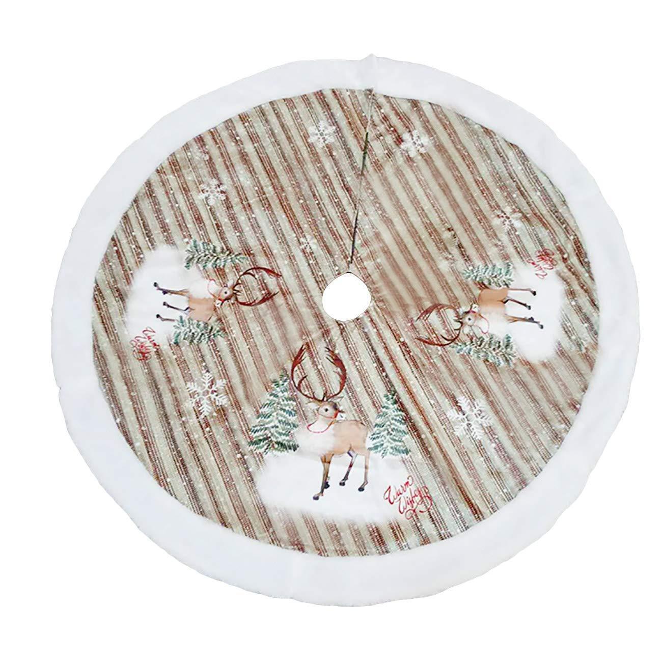 Falda decorativa de tela para árbol de Navidad de 98 cm con diseño festivo de Papá Noel, renos y campanas