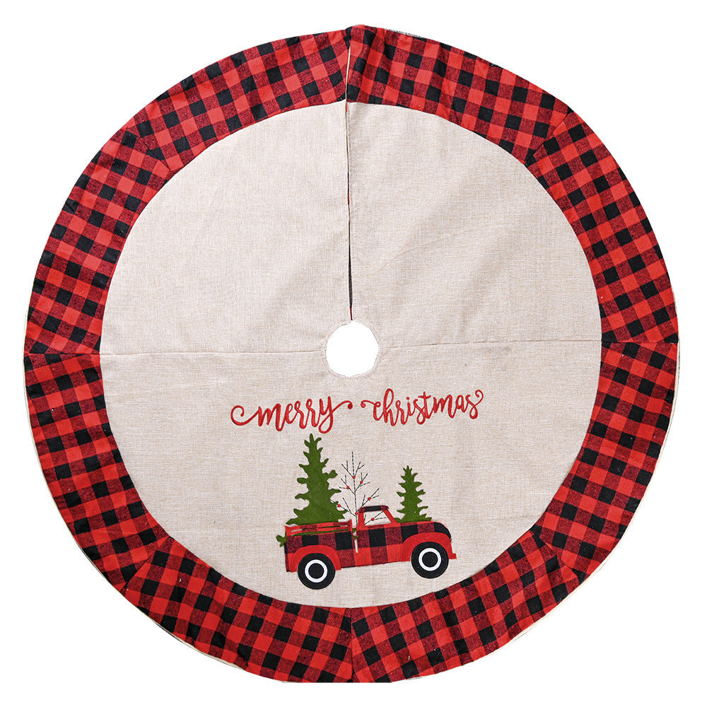 Falda para árbol de Navidad de lino imitado de 120 cm con diseño rústico de coche navideño para cubrir la base del árbol