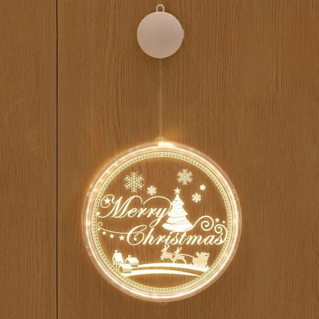 Luz ambiental navideña redonda con iluminación LED cálida y diseño moderno para decoración interior y exterior protegida