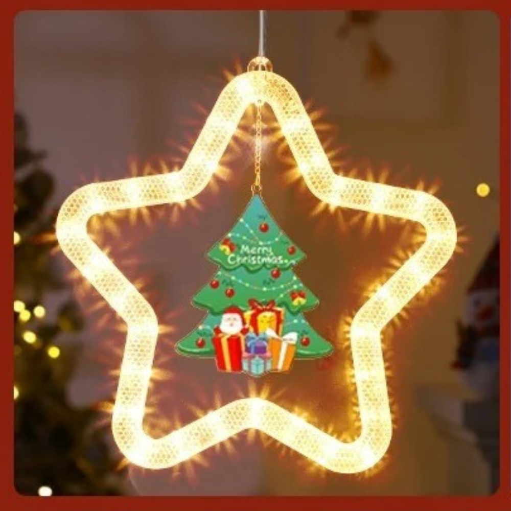 Lámpara LED colgante navideña en forma de estrella de plástico resistente con luz cálida para ventanas y decoración interior o exterior protegida