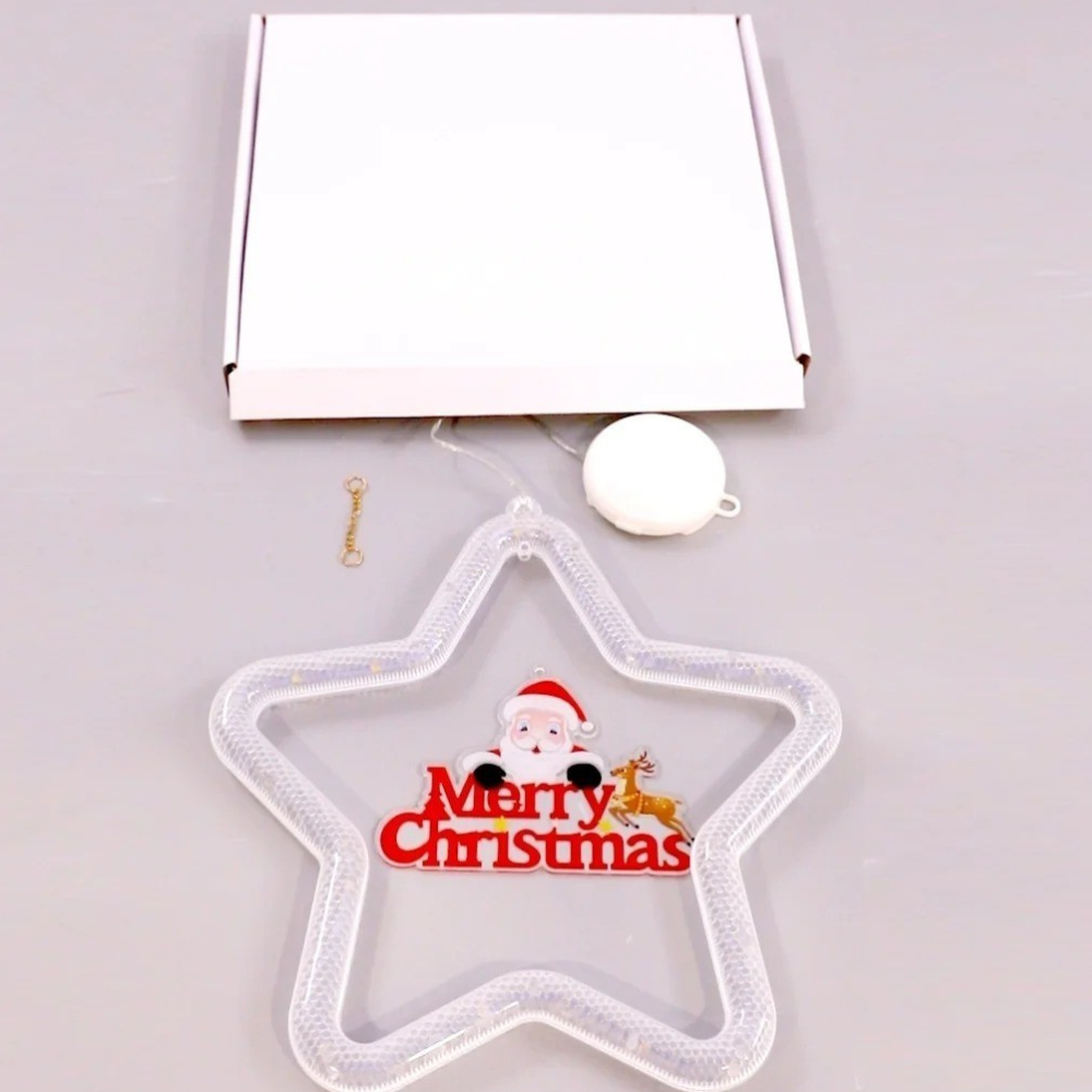 Lámpara LED colgante navideña en forma de estrella de plástico resistente con luz cálida para ventanas y decoración interior o exterior protegida