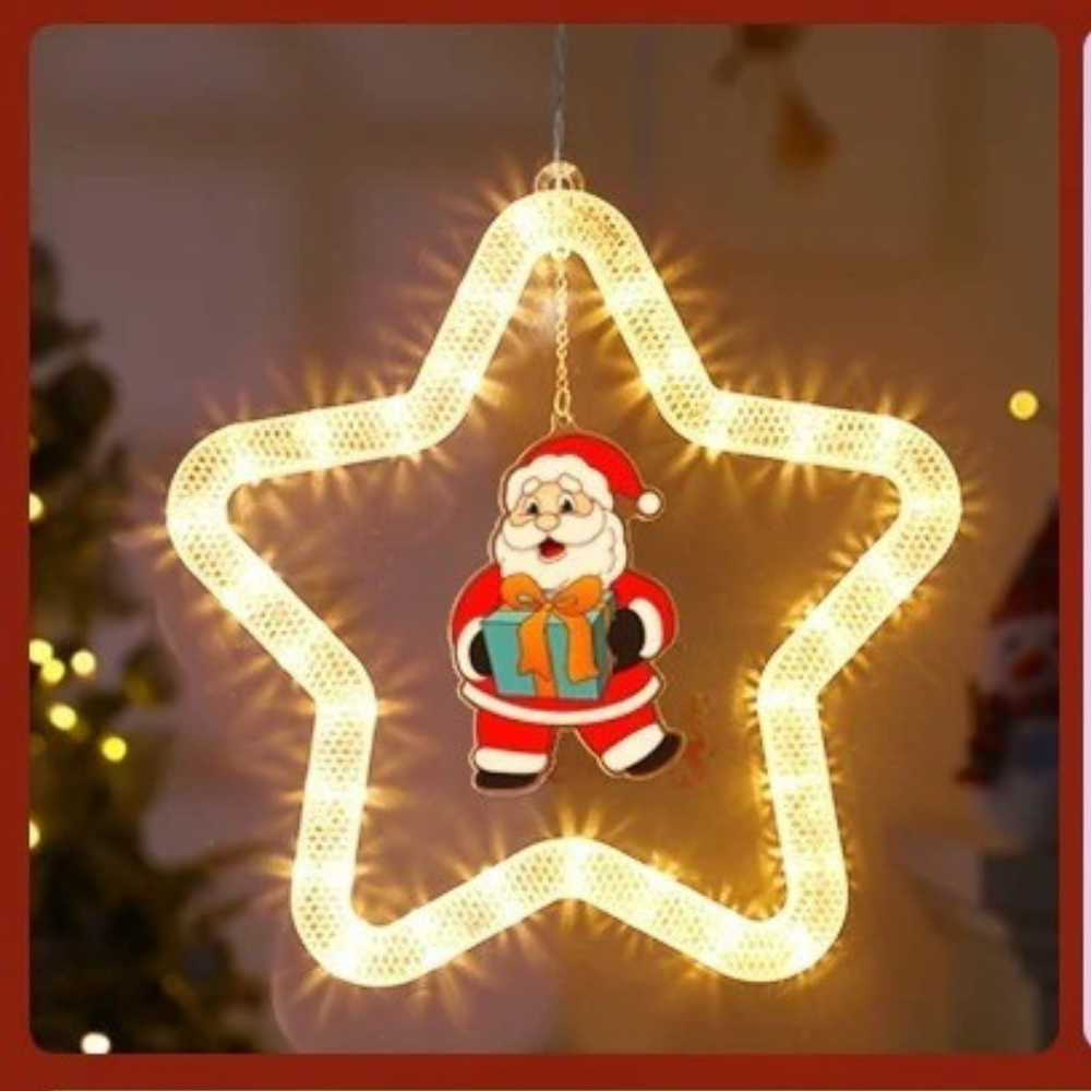 Lámpara LED colgante navideña en forma de estrella de plástico resistente con luz cálida para ventanas y decoración interior o exterior protegida