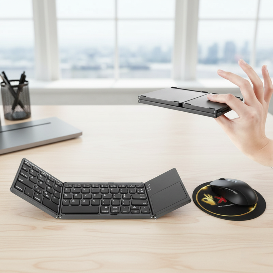 Teclado Bluetooth Plegable con Touchpad – Portátil, Inalámbrico y Recargable