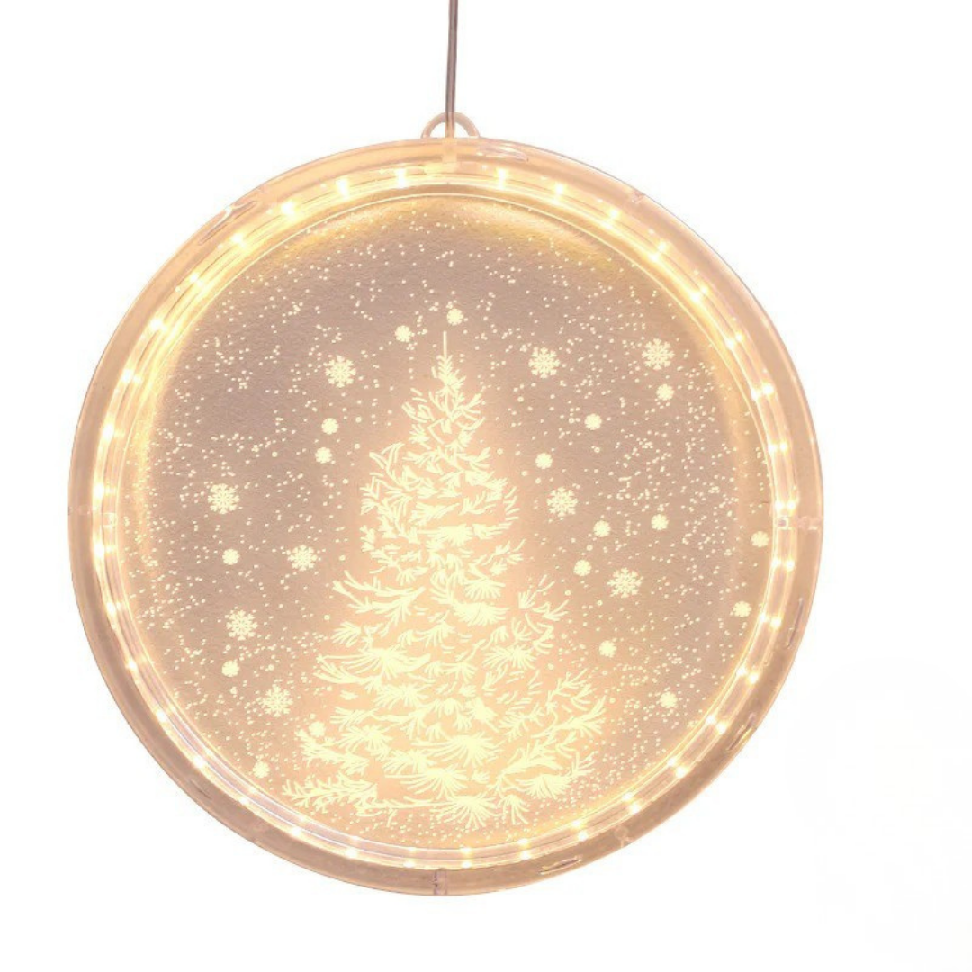 Luz ambiental navideña redonda con iluminación LED cálida y diseño moderno para decoración interior y exterior protegida