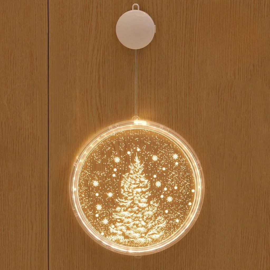 Luz ambiental navideña redonda con iluminación LED cálida y diseño moderno para decoración interior y exterior protegida