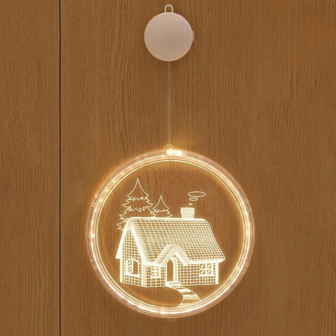 Luz ambiental navideña redonda con iluminación LED cálida y diseño moderno para decoración interior y exterior protegida