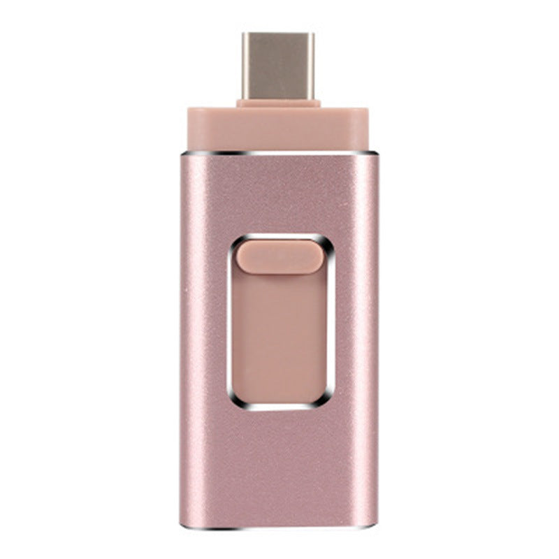 Memoria USB multifunción 4 en 1 con conectores Lightning, Micro USB, Type-C y USB para transferencia y almacenamiento de datos en múltiples dispositivos.