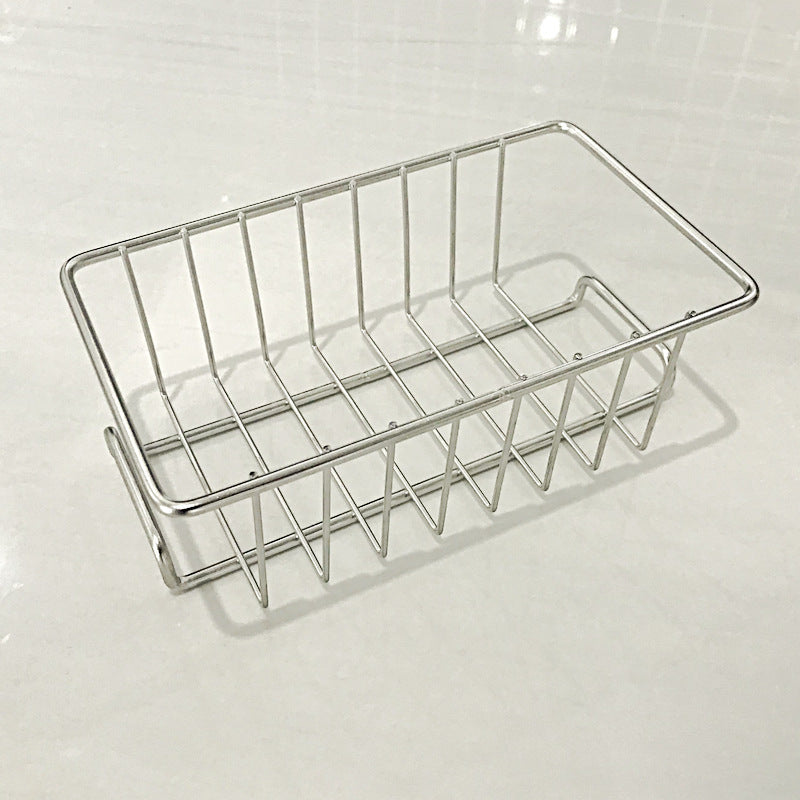 Organizador ajustable de fregadero en acero inoxidable y ABS para utensilios, esponjas y jabones.