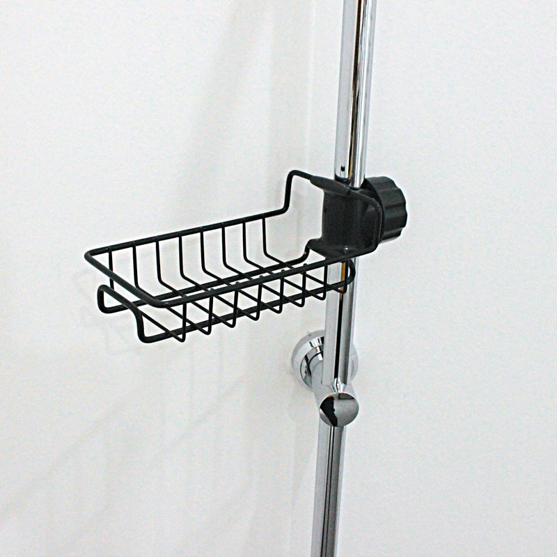 Organizador ajustable de fregadero en acero inoxidable y ABS para utensilios, esponjas y jabones.