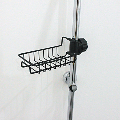 Organizador ajustable de fregadero en acero inoxidable y ABS para utensilios, esponjas y jabones.