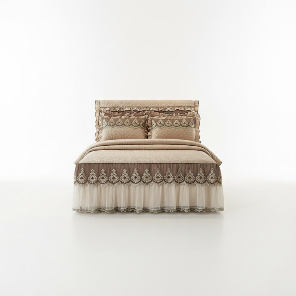 Falda de cama acolchada con encaje – diseño elegante y tejido de alta densidad