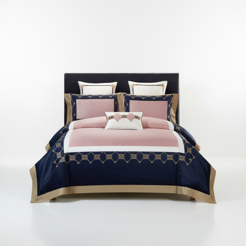 Juego de cama de algodón bordado 4 piezas – tejido satinado de lujo