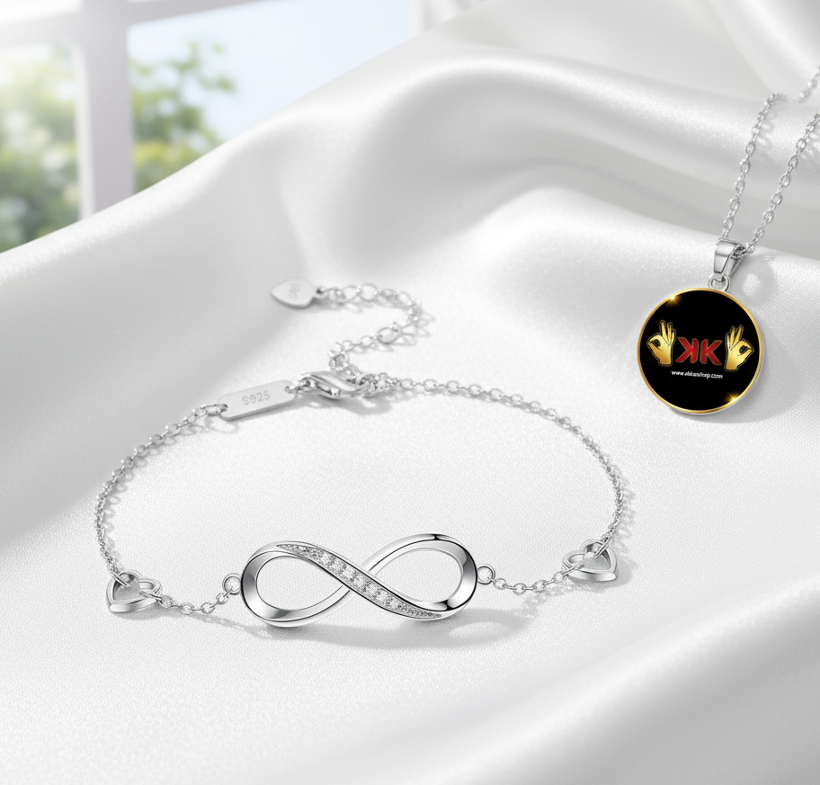Pulsera de plata 925 con símbolo infinito e incrustaciones de circonitas, diseño minimalista con cadena ajustable y cierre seguro, joya elegante ideal para uso diario.