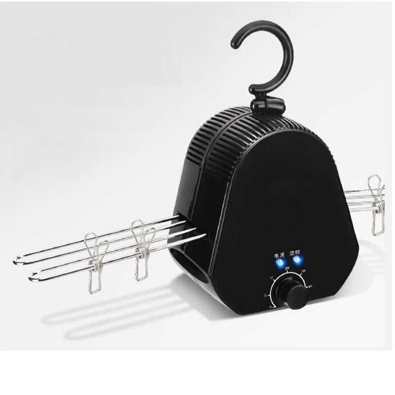 Secador eléctrico portátil de 350W con estructura plegable, modos de aire caliente y frío, temporizador digital y capacidad de 5–10 kg para secado rápido de ropa en espacios reducidos o viajes.