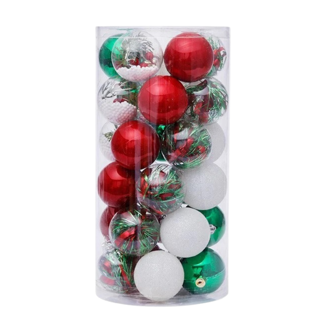 Set de bolas navideñas transparentes de PET y PS con acabado brillante para decoración de árbol y ambientes festivos
