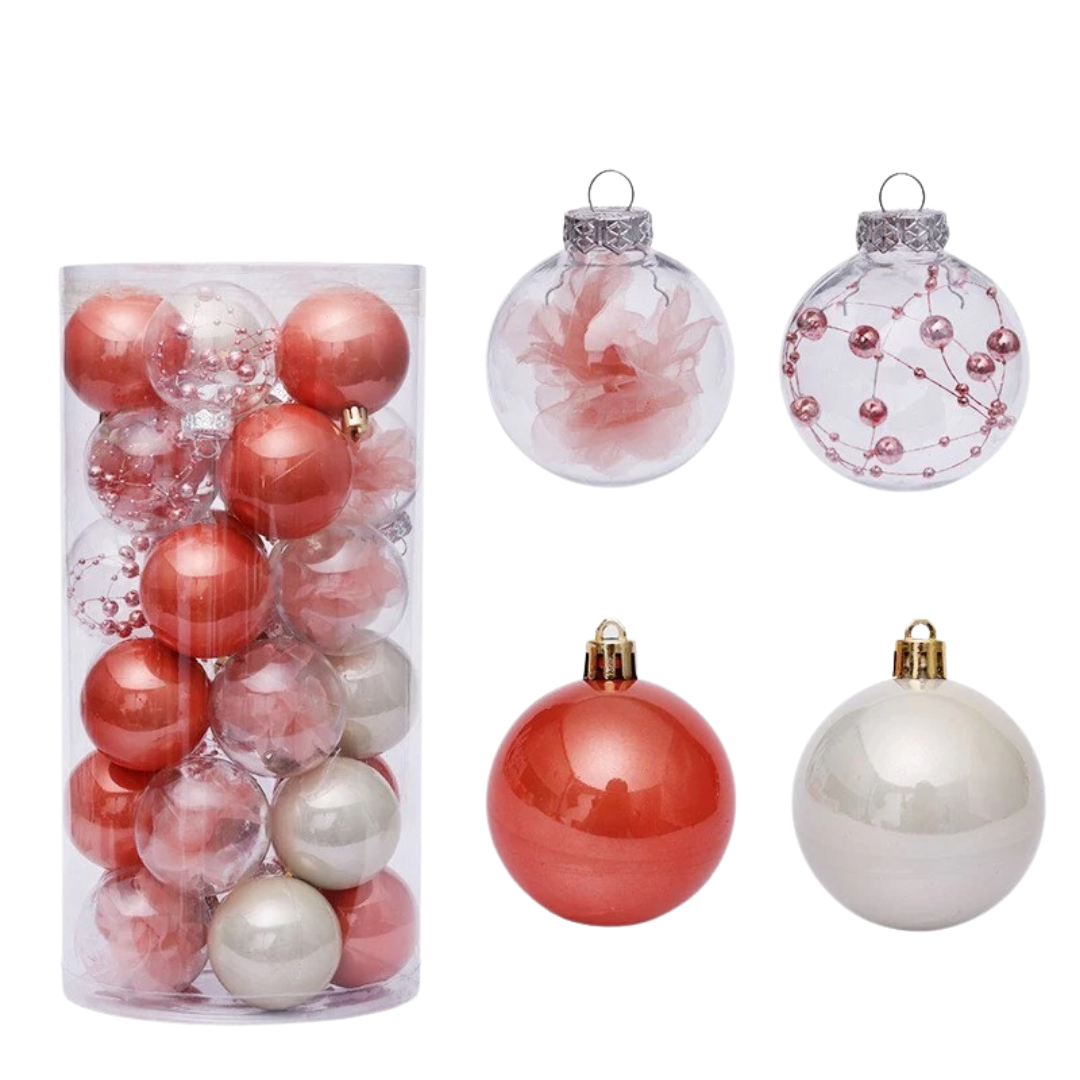 Set de bolas navideñas transparentes de PET y PS con acabado brillante para decoración de árbol y ambientes festivos