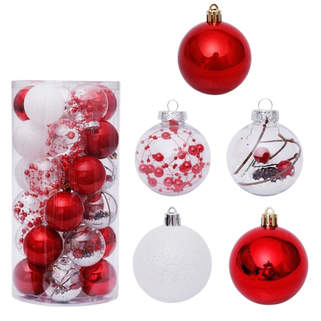 Set de bolas navideñas transparentes de PET y PS con acabado brillante para decoración de árbol y ambientes festivos