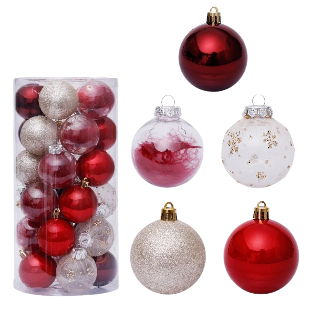 Set de bolas navideñas transparentes de PET y PS con acabado brillante para decoración de árbol y ambientes festivos