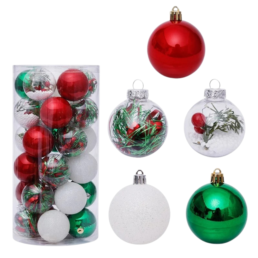 Set de bolas navideñas transparentes de PET y PS con acabado brillante para decoración de árbol y ambientes festivos