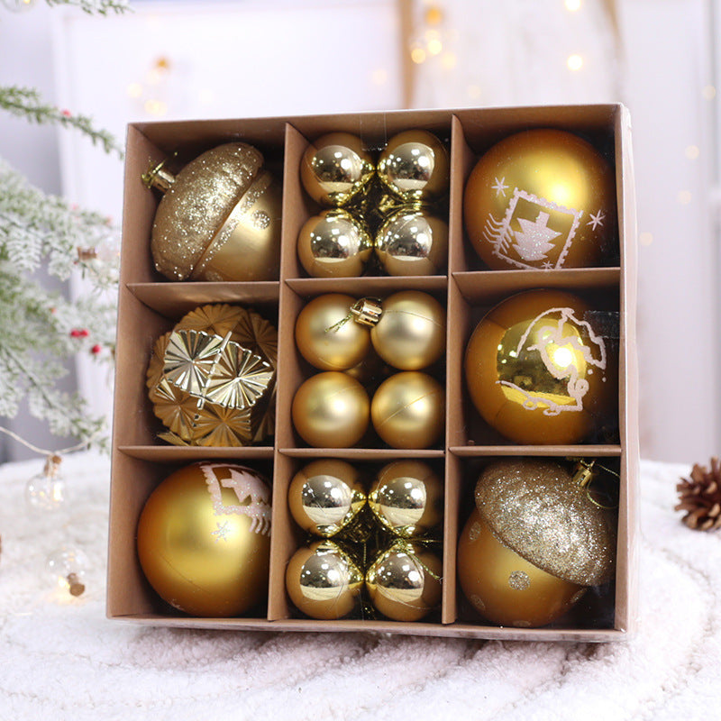 Set de bolas navideñas de plástico PC en varios tamaños y combinaciones de colores para decoración de árbol