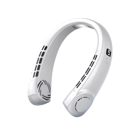 Ventilador portátil de cuello con cinco velocidades, carga USB o Tipo-C y luces LED multicolor para uso interior y exterior