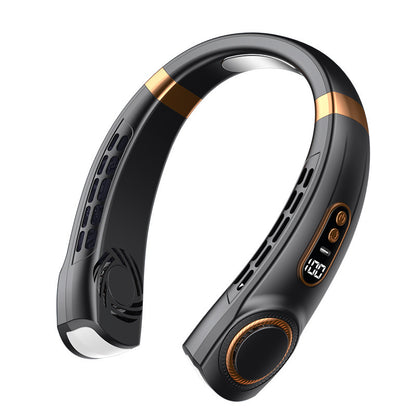 Ventilador portátil de cuello con cinco velocidades, carga USB o Tipo-C y luces LED multicolor para uso interior y exterior