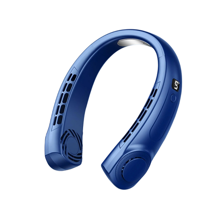 Ventilador portátil de cuello con cinco velocidades, carga USB o Tipo-C y luces LED multicolor para uso interior y exterior