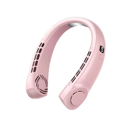 Ventilador portátil de cuello con cinco velocidades, carga USB o Tipo-C y luces LED multicolor para uso interior y exterior